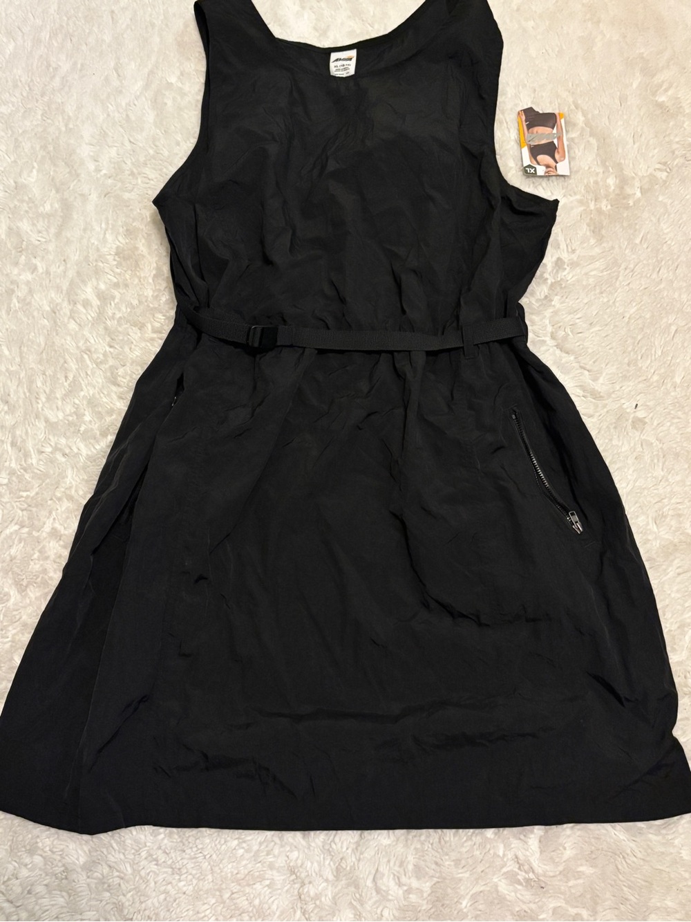 AVIA Black Sleeveless Utility Dress XL 16-18 Belted Zip Pockets NWT